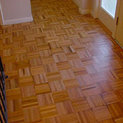 Repaired parquet floor after refinishing